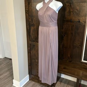 David’s Bridal F19952 Criss Cross High Neck Bridesmaids Dress in Portobello Sz18